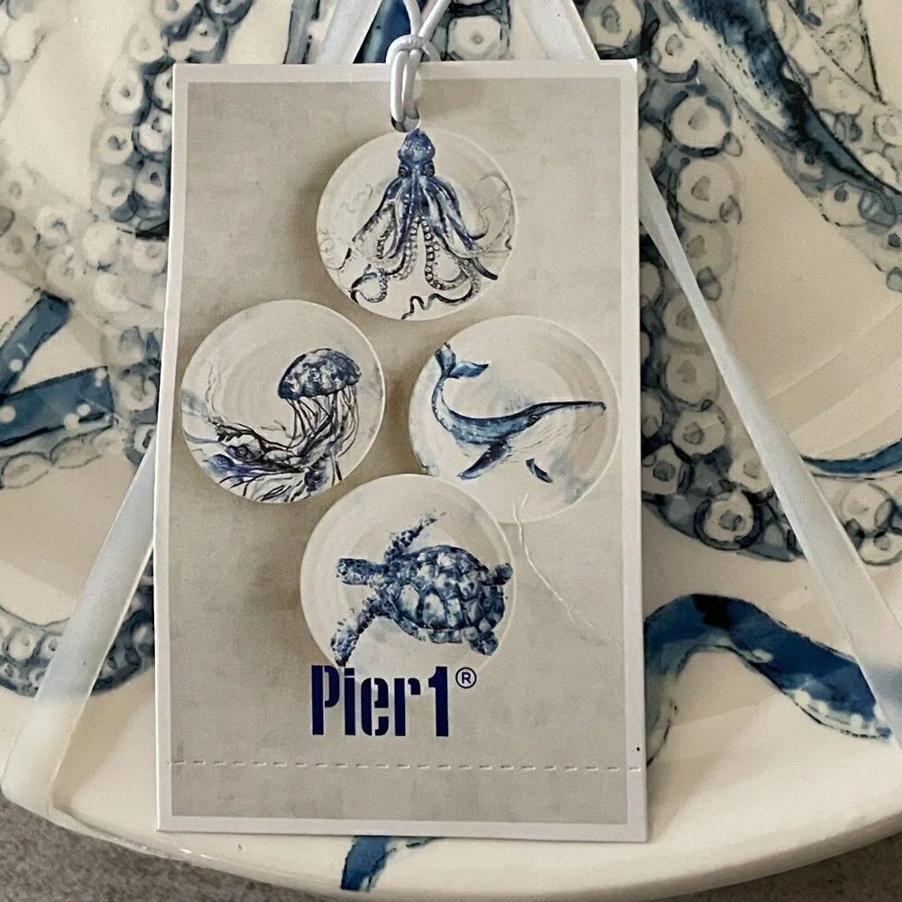 NWT Pier 1 Sea Life Adventure Set/4 Salad Plates Octopus Whale Jellyfish Turtle